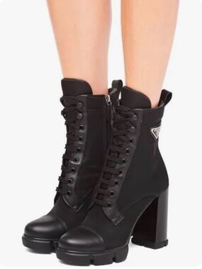 Prada Black Lace-Up Platform Heel Ankle Boots